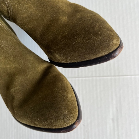 Frye Reed Sz 7M Olive Green Suede Side Zipper Tall Casual Dress Heeled Boots - Picture 3 of 12
